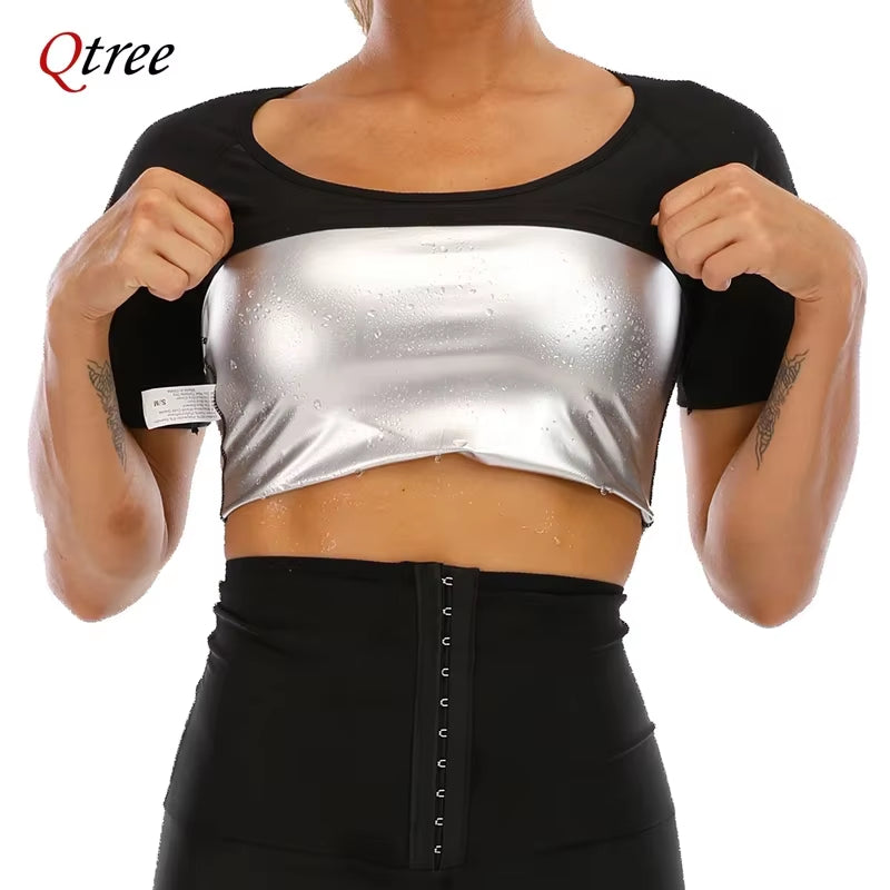 Qtree Body Shaper Sauna Suits Sweat Slimming Waist Trainer Long Sleeve Shirt Women Workout Tummy Control Belly Trimmer Slim Tops
