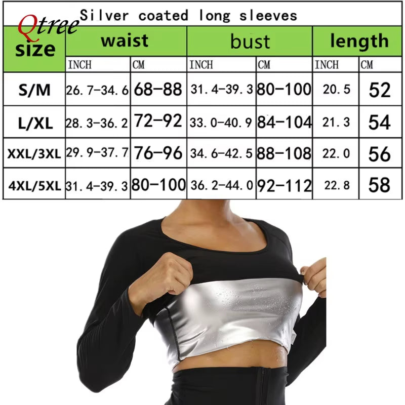 Qtree Body Shaper Sauna Suits Sweat Slimming Waist Trainer Long Sleeve Shirt Women Workout Tummy Control Belly Trimmer Slim Tops