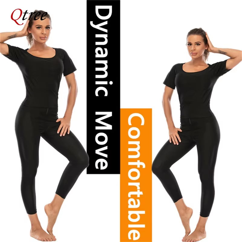 Qtree Body Shaper Sauna Suits Sweat Slimming Waist Trainer Long Sleeve Shirt Women Workout Tummy Control Belly Trimmer Slim Tops